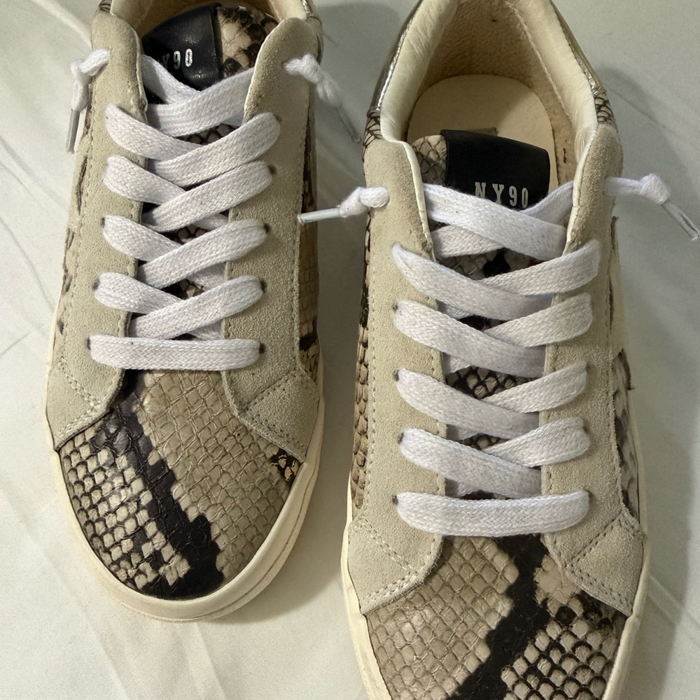 Steve Madden Beige Snake-Print Sneakers with White Laces